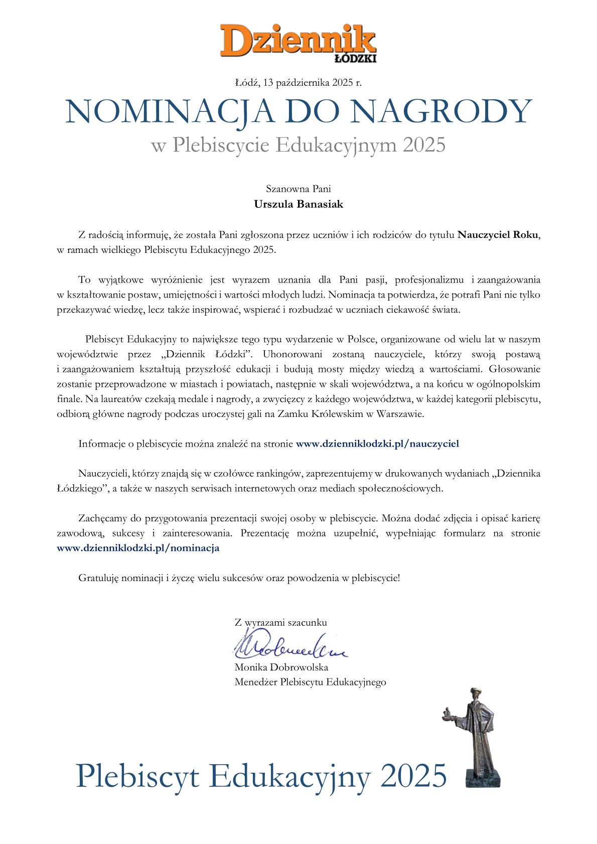 Nominacja Urszula Banasiak